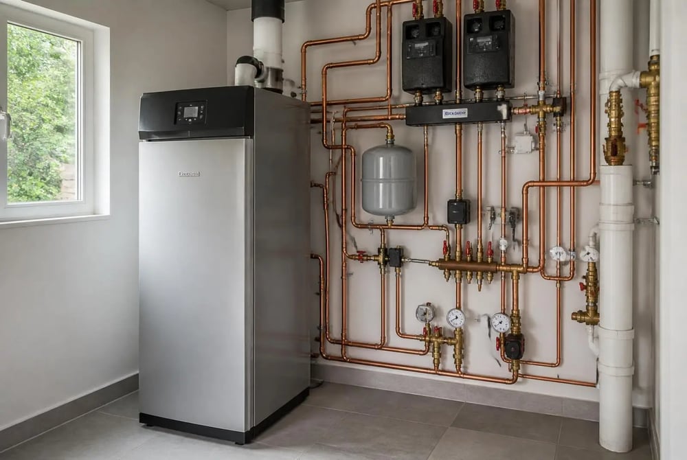 Residential boiler installed with new piping and controls in La Crescenta